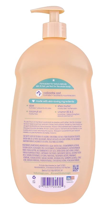 Baby Magic Soothing Hair & Body Wash, Vanilla & Oat, Soothes and Cleanses, Specially Formulated for Baby's Delicate Skin, Tear Free, Hypoallergenic, Dermatologist Recommended, 30 Fl Oz