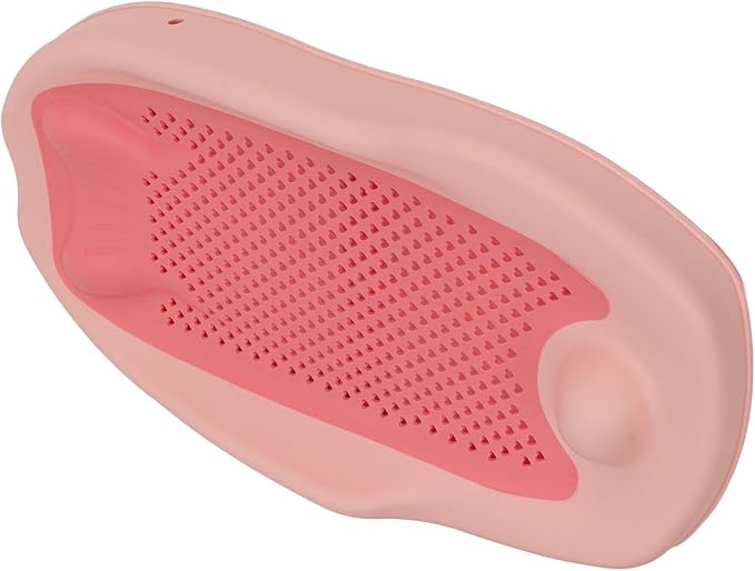 Baby Bath Support for Bathtub or Sink, Home Foldable Ergonomic Heart Shaped Sink, Rinse Tubs Hollow Pattern Infant Holder Rack Pink Bather Newborn to Toddler Tub with Three (Roseate)