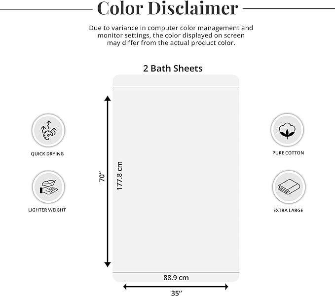Tens Towels Pack of 2 Extra Large Bath Sheets 35 x 70 Inches, 100% Cotton, Larger & Lighter Weight, Quicker to Dry, Super Soft & Absorbent, Oversized Bath Towels, White