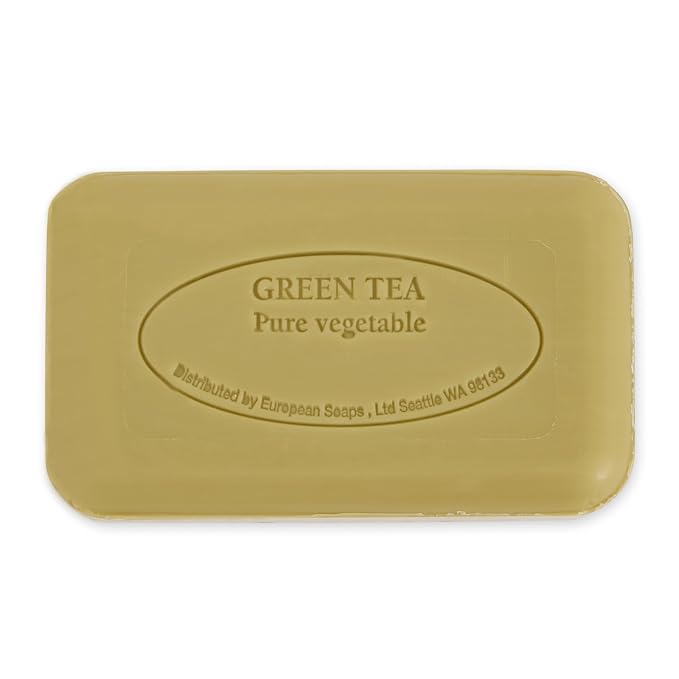 Pre de Provence Artisanal Soap Bar, Natural French Skincare, Enriched with Organic Shea Butter, Quad Milled for Rich, Smooth & Moisturizing Lather, Green Tea, 5.3 Ounce