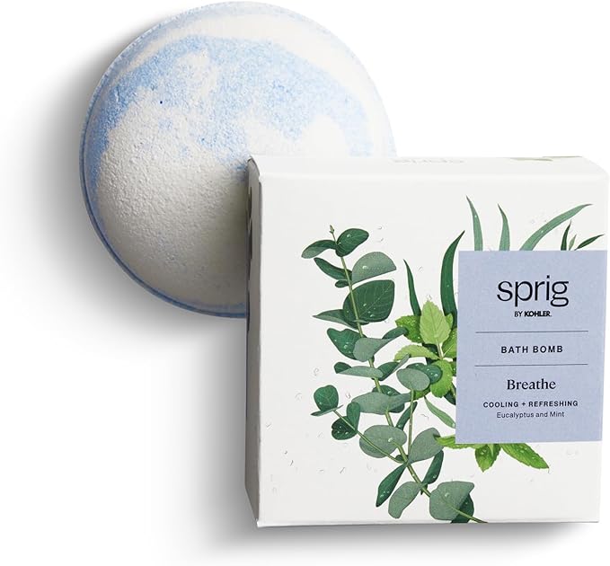 Sprig by Kohler Eucalyptus + Mint Bath Bomb, Natural Botanicals & Premium Skincare Ingredients (Shea Butter, Coconut Oil, & Kaolin Clay) to Cool and Refresh - Breathe