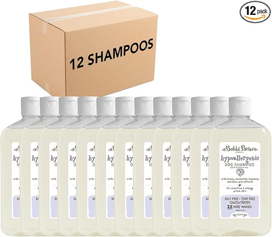 Bobbi Panter Hypoallergenic Dog Shampoo Honey, Aloe Vera, Chamomile & Rosemary – Dye & Fragrance Free Natural Formula for Sensitive & Allergy Skin, Tear-Free, 30:1 Concentrate, 14 oz (Case of 12)
