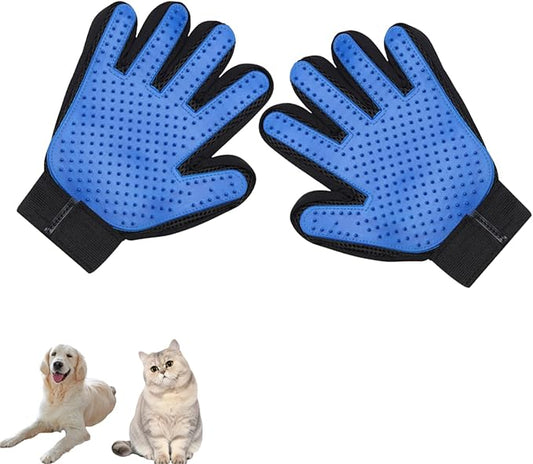 Pet Grooming Gloves (2 Pack) for Dogs & Cats – Deshedding Hair Remover Mitts with Soft Silicone Massage Bristles – Dual-Sided Grooming & Bathing Gloves for Long & Short Hair Pets
