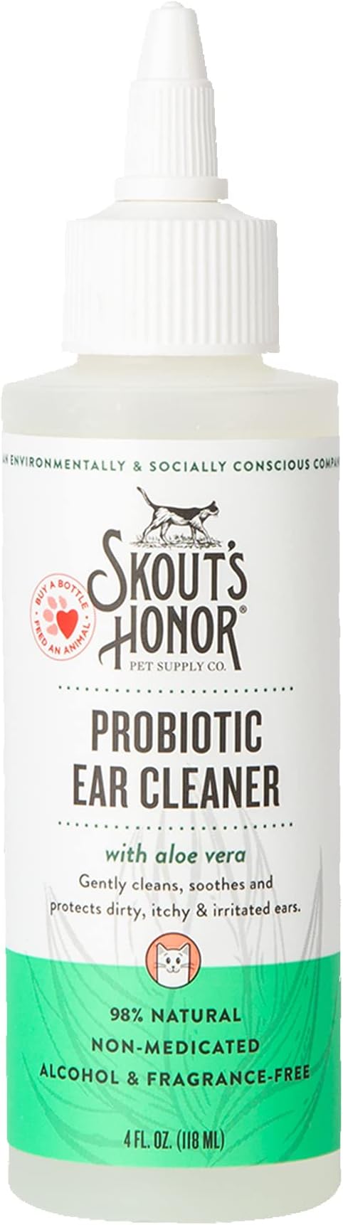 SKOUT'S HONOR Cat Ear Cleaner Solution with Aloe Vera - Alcohol-Free, Fragrance-Free, Non-Medicated Ear Wash for Cats, 4 oz.