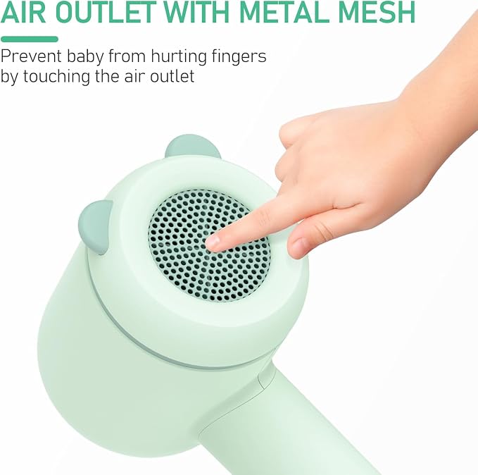 YALICE Cordless Hair Dryer for Baby and Kids, Portable Travel Blow Dryer with Gentle Airflow & Low Heat Ionic Care for Infant, 3 Speed Settings, Mini Rechargeable Hair Dryer with Charging Base (Green)