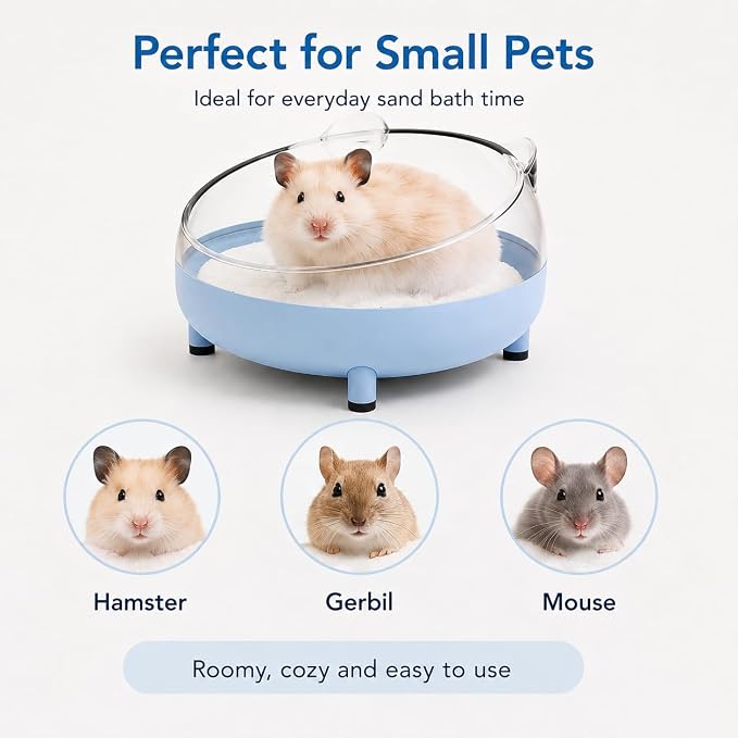 Meow&Woof Hamster Sand Bath Container, Large Sandbox Toilet Gerbil Batheoom, Tiny Chinchilla Dust Bathtub Sand Bath Box for Hamster Cage Accessories 5.2 Inch - Blue