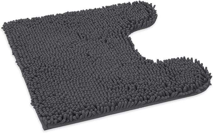 ITSOFT Standard 24"x21" U-Shaped Non-Slip Shaggy Chenille Toilet Contour Bathroom Rug with Water Absorbent, Charcoal Gray