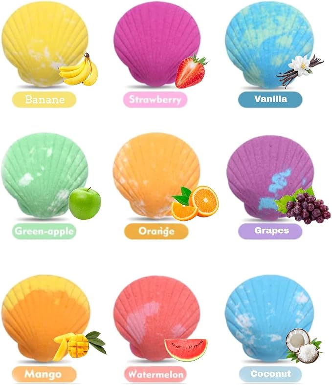 Bath Bombs for Kids with Surprise Inside, 9 Pack Mermaid Bath Bomb Gift Set for Girls, Natural Organic Bubble Bath with Shea Butter & Coconut Oil, Birthday Gift for Kids