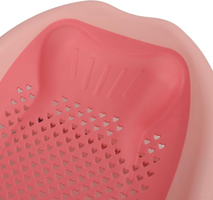 Baby Bath Support for Bathtub or Sink, Home Foldable Ergonomic Heart Shaped Sink, Rinse Tubs Hollow Pattern Infant Holder Rack Pink Bather Newborn to Toddler Tub with Three (Roseate)