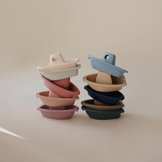 mushie Stackable Bath Boats Floating Toy (Ocean) | Made in Denmark