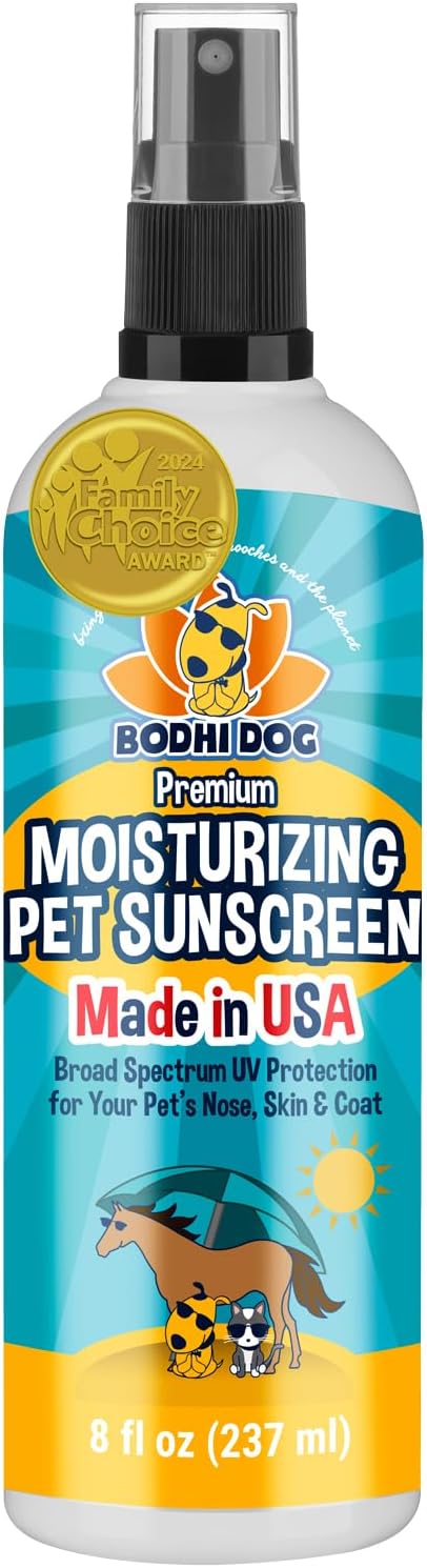 Bodhi Dog Sunscreen SPF 30+ Moisturizing Pet Sun Spray - Safe for Dogs, Cats & Horses - Natural Protection for Skin, Coat, Nose, Ears - Made in USA (8 Fl Oz)