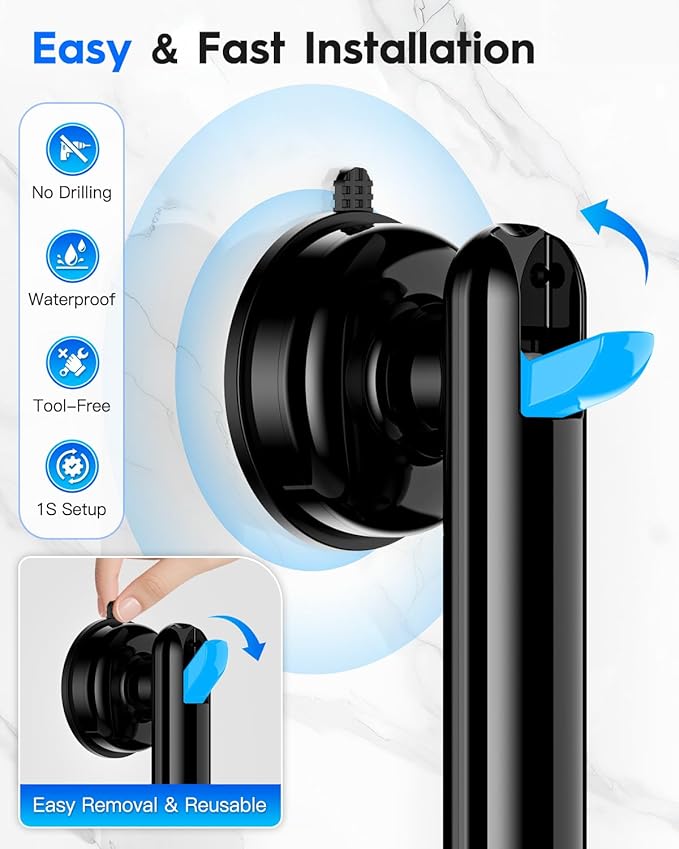 Upgraded 2-Pack Grab Bars for Shower Bathroom Wall, Heavy-Duty Suction Grab Bars Shower Handle Safety for Elderly Seniors Handicap, No Drilling Tool-Free, Reusable (Black and White)