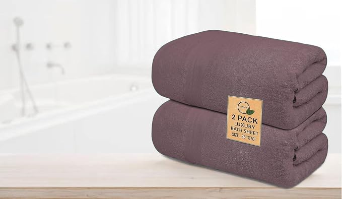 100% Cotton Luxury Bath Sheets - Pack of 2 (35" x 70") | Super Soft, Quick-Dry & Highly Absorbent Towels for Bathroom, Home, Spa & Gym (Purple Ash)