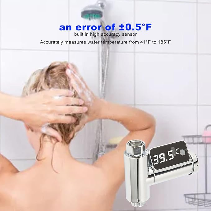 Vikye Digital Thermometer, LED Display Water Shower Thermometer Rotatable Screen, Baby Bath Water Temperature Measurement Waterproof Easy to Read