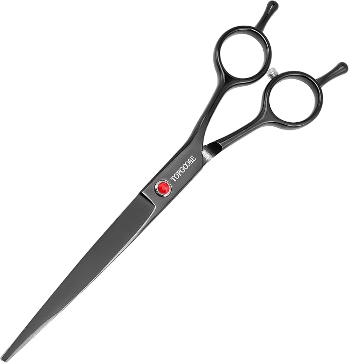 7.5'' Dog Straight Scissors for Grooming 440C Stainless Steel Professional Pet Trimming Scissors Sharp Blades Cutting for Dogs and Cats Shears (Straight, Black)