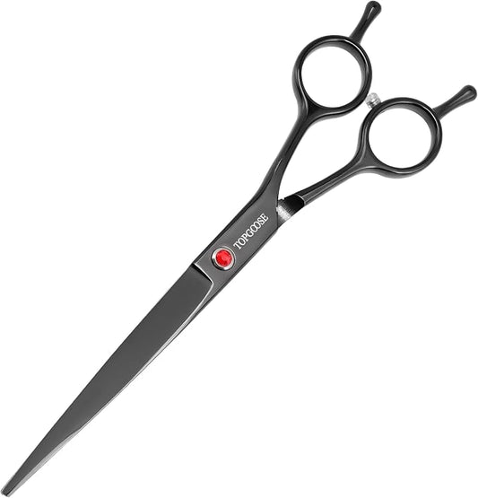 7.5'' Dog Straight Scissors for Grooming 440C Stainless Steel Professional Pet Trimming Scissors Sharp Blades Cutting for Dogs and Cats Shears (Straight, Black)