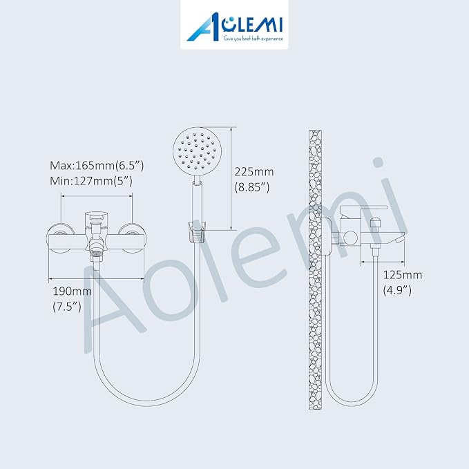 Aolemi Matte Black Wall Mount Bathtub Faucet with Handheld Sprayer Single Handle Shower Mixer Tap 6 Inch Center Bathroom Tub Faucet Stainless Steel SUS304