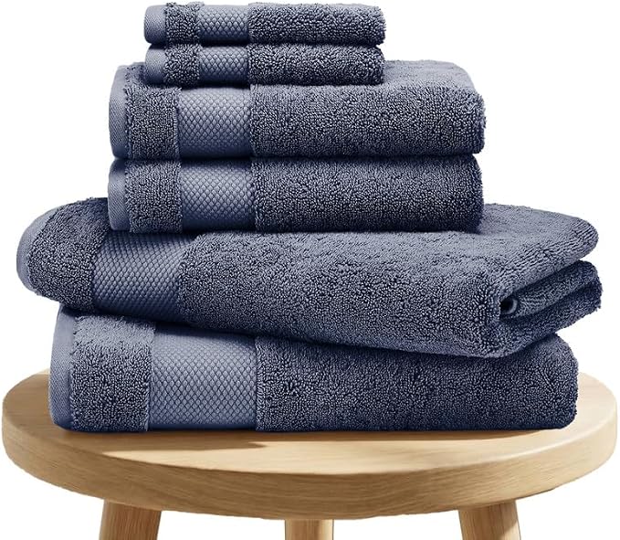 BIOWEAVES 100% Organic Cotton 6-Piece Luxury Bathroom Towels Set GOTS Certified 700 GSM, 2 Bath Towels, 2 Hand Towels & 2 Wash Cloths - Mineral