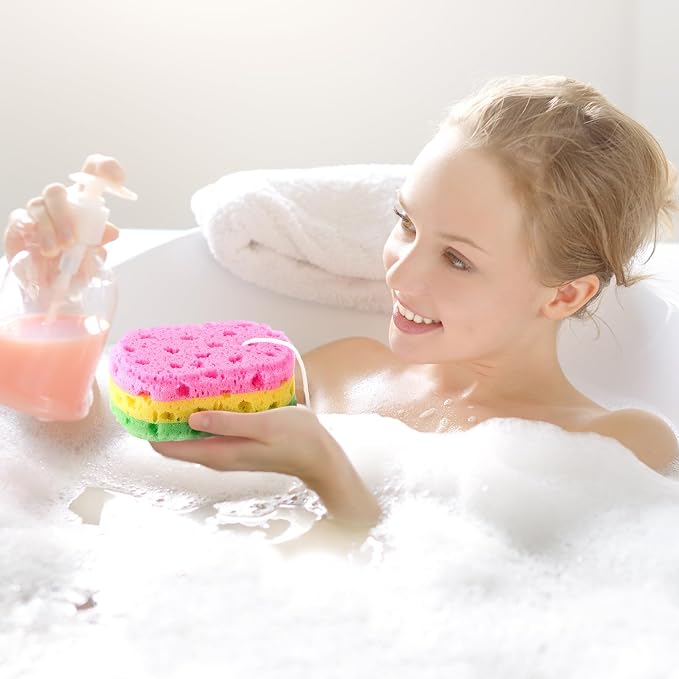 Boao 5 Pieces Soft Bath Sponge Shower Natural Gentle Soothing Body Fiber Exfoliating Shower Sponge Wash Bouquet for Women Men, Random Color (Lovely Color)
