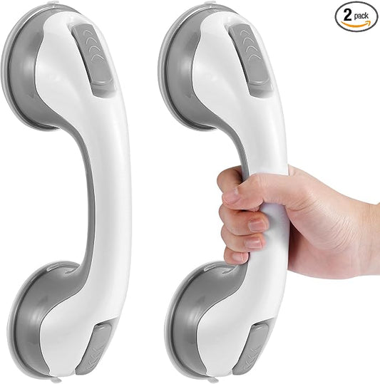 Grab Bars for Bathtubs and Showers, 12 Inch Shower Handle Strong Suction Cup Grab Bar for Shower Chair Stool, Bathroom Safety Bar for Seniors, Elderly, Handicap (2 Pack)