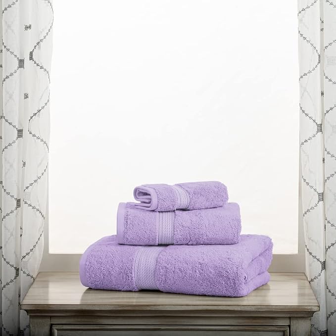 SUPERIOR Egyptian Cotton Ultra Plush & Absorbent, 3 Piece Set, Purple | Quick Dry, Soft Luxury Towel Set, Bath Essentials, Guest Bath, Spa, 1 Bath, 1 Hand, 1 Face Towels, Madeline Towels