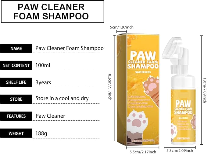 MCstars Clean Paws | No-Rinse Dog Paw Cleaner & Cat Foot Washer | pH Balanced Gentle Foaming Cleanser with Silicone Brush | Safe for Licking, Moisturizes & Soothes, 100ml (3.4 fl oz)