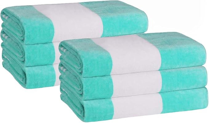 Superior Cotton Striped Beach Towels, Colorful Towels for Adult, Kid, Pool, Swimming, Sand, Travel, Large Oversized, Absorbent, Fast Drying, Bath Basics, Cabana Collection, Set of 6, Mint