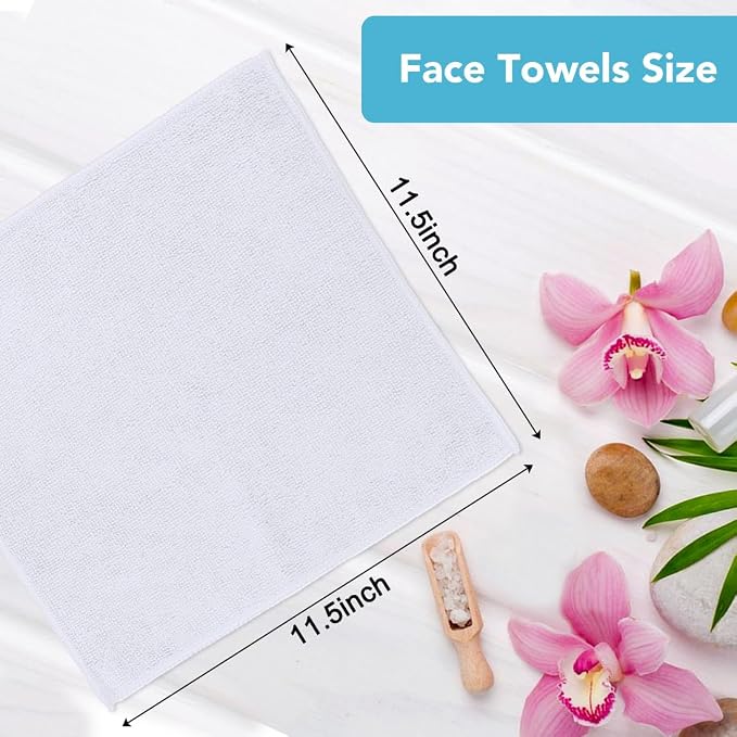 Orighty Washcloths, 5 Pack Microfiber Face Towels, Highly Absorbent and Soft Feel Wash Cloths & Hand Towels for Bathroom, Hotel, Spa, and Gym, 11.5x11.5 Inch, White