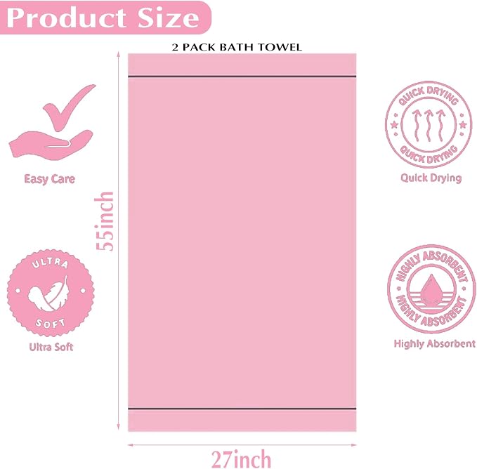 2-Pack Microfiber Bath Towels (27x54 Inches) - Ultra Soft & Quick Dry, 3X Absorbency, Lightweight for Gym, Yoga, Travel & Spa - Perfect for Home, Fitness & Post-Workout