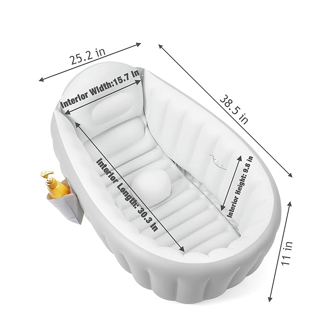 PandaEar Inflatable Baby Bathtub Toddler Tub for Shower, Collapsible Portable Bathtub for Kids, Baby Bath Tub 6-12 Months, Travel Baby Bathtub, Blow Up Tub for Baby with Air Pump