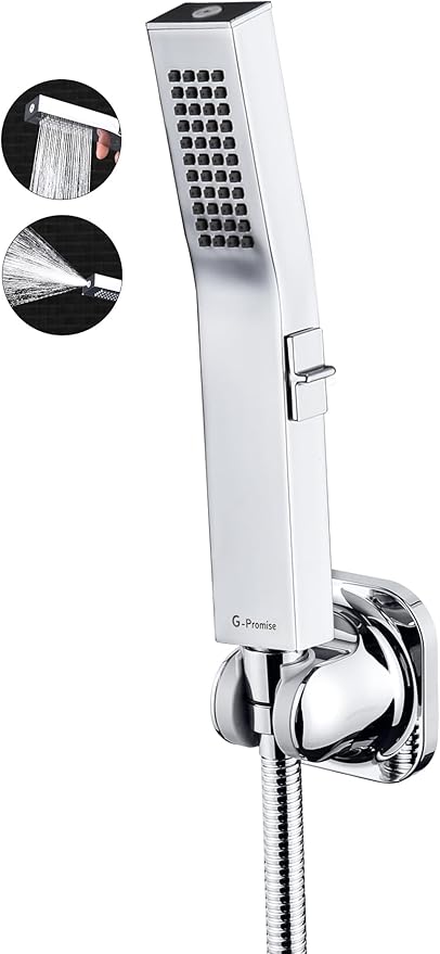 G-Promise All Metal Handheld Shower Head Built-in Power Wash Mode, with 70 Inch Stainless Steel Shower Hose Extra Long and Dual Purpose Hand held Holder, Side Push Button, Chrome