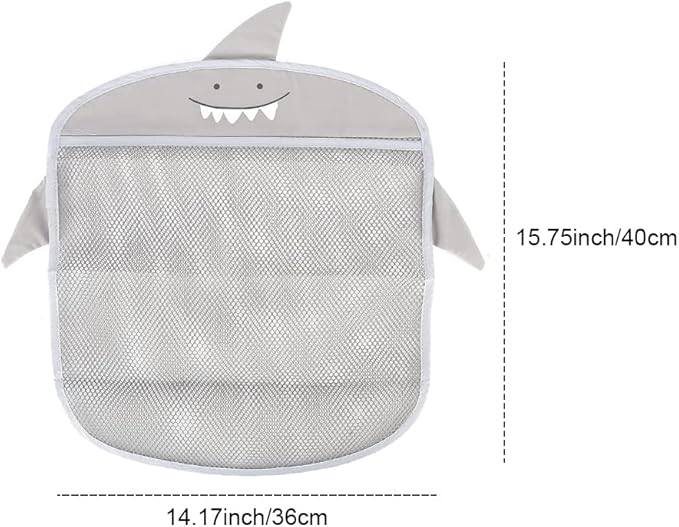 Mesh Bath Toy Storage, The bath toy holder for Bathtub Toys & Bathroom Organizer Bag- For Kids & Baby，Compatible with bath toy storage,with Two Complimentary Suckers(Shark)