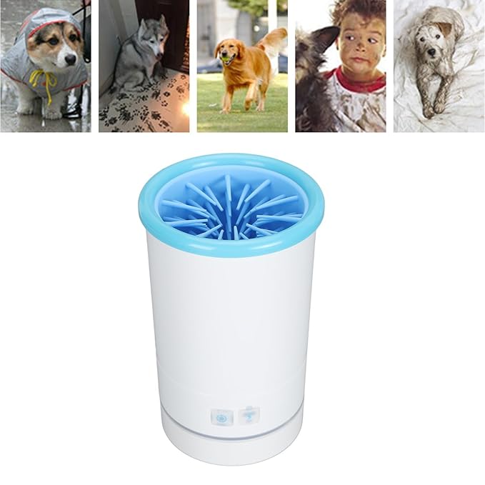 Portable Dog Cleaner, USB Rechargeable Electric Pet Foot Washer Cup for Small to Medium Dogs Cats, White Blue
