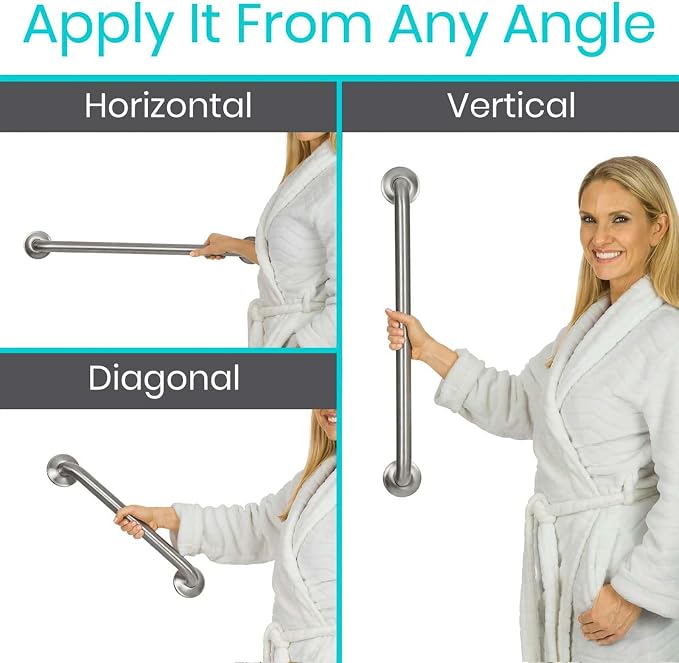 Vive Grab Bar for Showers - Bathroom Antislip Handrail for Seniors, Elderly Assistance Product, Heavy Duty Shower Handles, Handicap Grab Bars, Stainless Steel, Multipurpose, 440 lbs