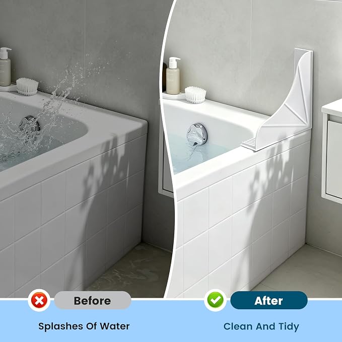 2 Pack Bathtub Splash Guard,Upgraded All-Silicone Strong Suction Cups, 5° Slope Fast Self-draining,No-Adhesive Reusable Shower Splash Guard for Bathtub,Shower,Kitchen,RV,Camper