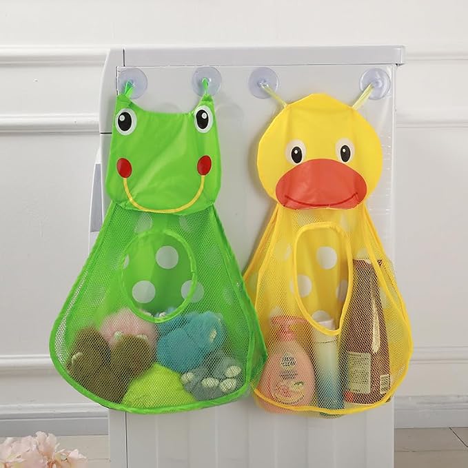 Ximimark 3 pcs Baby Bath Cute Duck Frog Mesh Net Toy Storage Bag with Strong Suction Cups, Bath Game Bag, Bathroom Organizer, for Kids Christmas, Halloween, Thanksgiving Day Gift