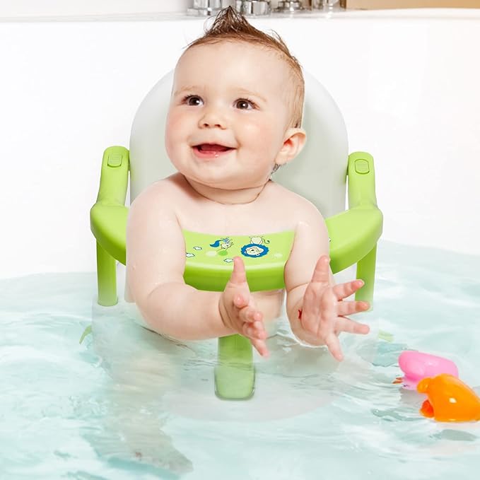 Newborn Infant Baby Bath Seat, Non-Slip Infants Baby Bath Chair for Bathtub, Cute Shape Baby Shower Chairs for Tub Sitting up, Surround Bathroom Seats for Baby 6-18 Months (Green Baby Bathtub Seat)