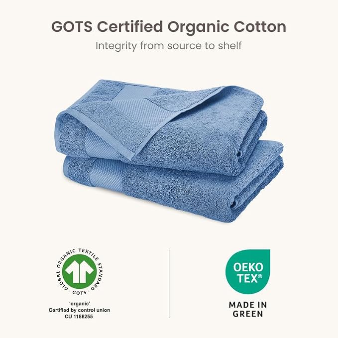 BIOWEAVES 100% Organic Cotton Bath Sheet Set of 2 | Soft Oversized Bath Towels | 700 GSM Premium Bath Towel Sheet Set GOTS Certified - Cerulean Blue