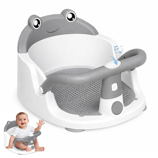 Baby Bath Seat for Babies 6 Months & Up - One-Handed Snap-On Armrest Baby Bath Chair | 4 Suction Cup Non-Slip Baby Bathtub Seat with Storage Bag | Ergonomic Infant Bath Seats for Baby Sitting Up Grey