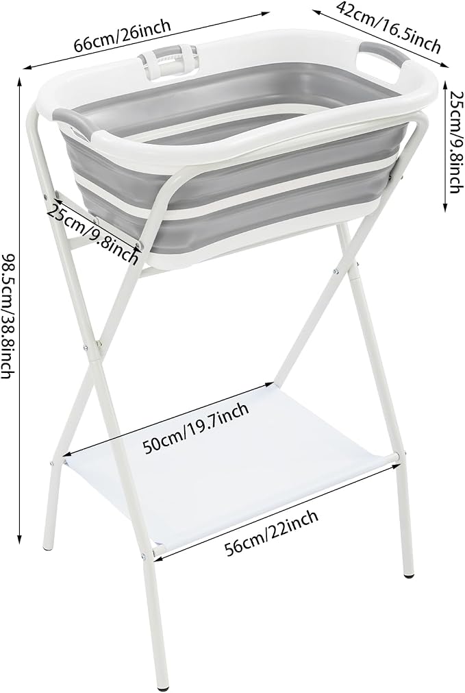 Foldable 2 in 1 Pet Bathtub with Stand, 38.8" Elevated Dog Bath Tub for Small Pets, Portable Grooming Station w/Drain Hose & Safety Belt, Small Dogs Cats Pet