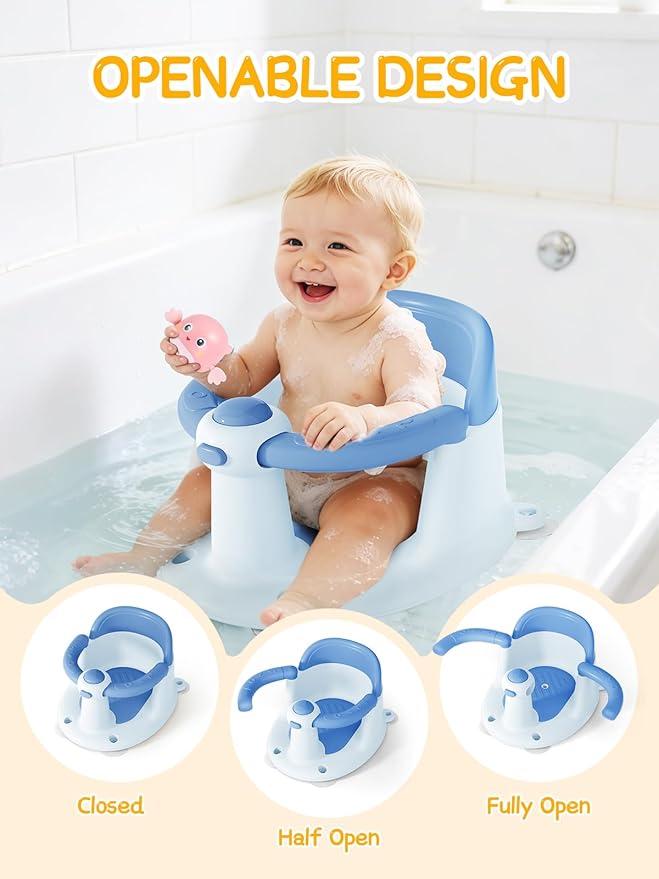 Baby Bath Seat for Babies 6 Months & Up - Bathtub Seats for Babies with 3 Baby Bath Toys, Non-Slip, Comfortable, Infant Bath Essentials-Blue