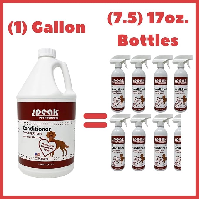 Speak Pet Products Natural Leave-in Conditioning Spray for Dogs Refill, Soothing Cherry Almond Oatmeal, 1 Gallon