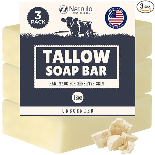 Beef Tallow Soap Bar – All Natural Grass Fed Tallow Soap Unscented – Moisturizing Face & Body Wash Great for Eczema, Dry, Itchy, Sensitive Skin – Handcrafted Bath Soap for Adults, Kids, Made in USA