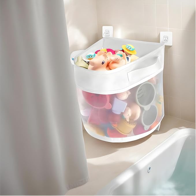 Bath Toys Storage Bag - Mesh Bathtub Kids Toy Holder with Hook | Bath Toy Storage Mesh Bag | Bottom Zipper Bathtub Toy Storage Organizer | Large Opening Bathroom Toy Storage Hangable Bag