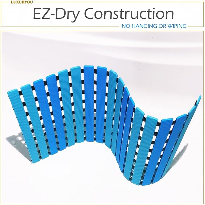 Non Slip Bathtub Mat | Double-Layered Shower Floor Mat with Suction Cups | EZ-Dry Construction | Non-Toxic, BPA, Latex, Phthalate, PVC Free (Wave)