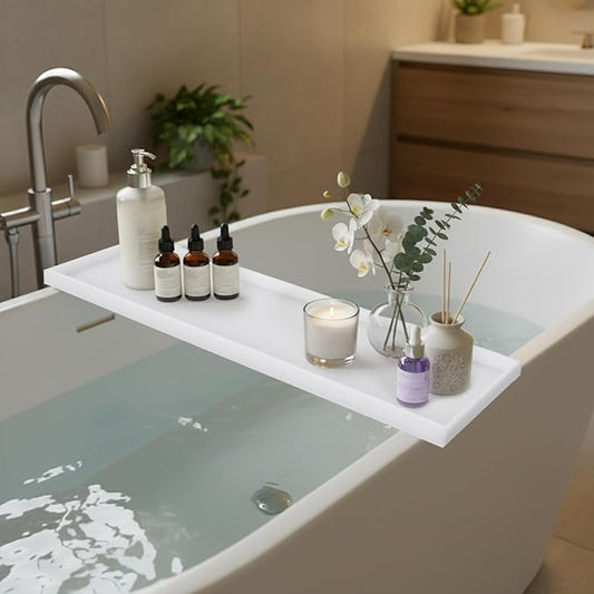 Acrylic Bathtub Tray, Universal Fit Bath Tub Tray, Bathtub Caddy with Anti-Slip Raised Edge, for Wine Glass, Phone, Tablet, for Relaxing Bath Time at Home, Hotel, Spa(29.92 * 7.87 * 1.18in)