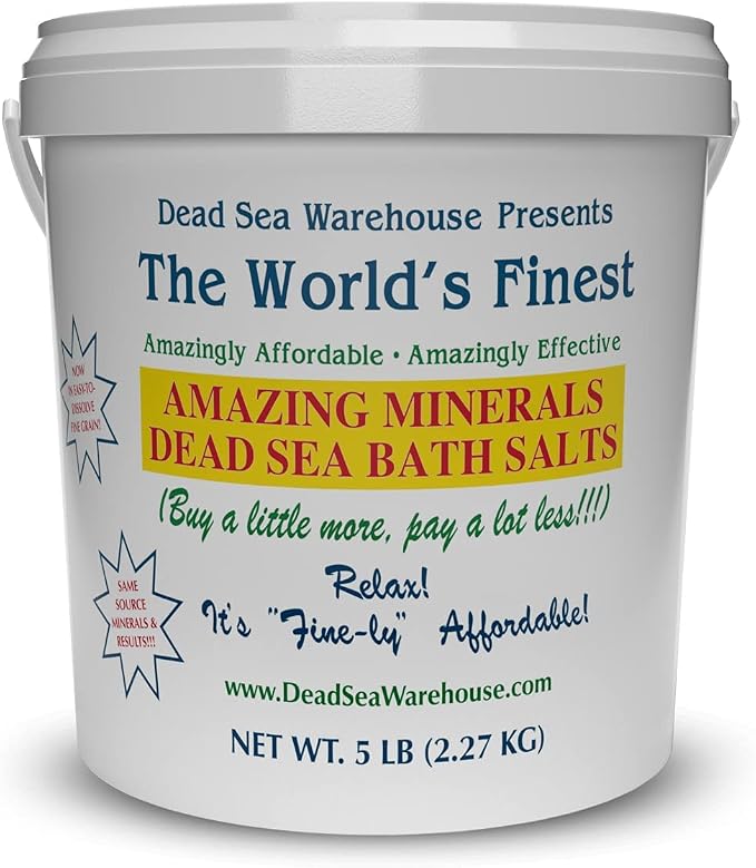 Dead Sea Warehouse-Amazing Minerals Dead Sea Bath Salts,100% Full Mineral Therapeutic Bath Salts, Detoxifying & Moisturizing, Exfoliating for Dry Skin, Unscented(5 lbs)