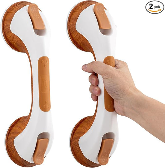 TAILI Grab Bars for Bathtubs and Showers 2 Pack Suction Grab Bar, Heavy Duty Shower Handle Removable Bath Handrails for Seniors and Elderly, Bathroom Safety Grip No Drilling Waterproof, Wood Grain, G9