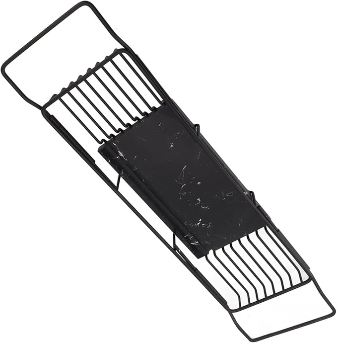 Metal Marble Bathtub Rack, Bathtub Caddy Tray Stainless Steel Shower Caddy Tray with Extending Sides, Bathroom Trays (Black)