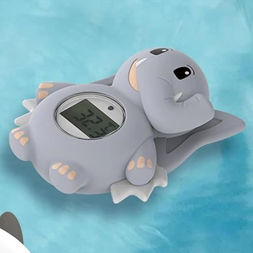 Baby Bath Thermometer, Cute Dinosaur Floating Water Temperature Monitor with Digital LCD Display, Gray
